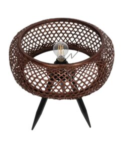 GloboStar® ZORION 999-0040 Vintage Επιτραπέζιο Φωτιστικό Πορτατίφ Μονόφωτο 1 x E27 IP20 Καφέ Ξύλο με Μαύρο Μέταλλο – Μ40 x Π40 x Υ43.5cm