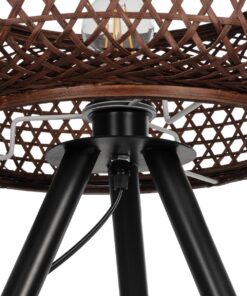 GloboStar® ZORION 999-0040 Vintage Επιτραπέζιο Φωτιστικό Πορτατίφ Μονόφωτο 1 x E27 IP20 Καφέ Ξύλο με Μαύρο Μέταλλο – Μ40 x Π40 x Υ43.5cm