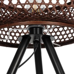 GloboStar® ZORION 999-0040 Vintage Επιτραπέζιο Φωτιστικό Πορτατίφ Μονόφωτο 1 x E27 IP20 Καφέ Ξύλο με Μαύρο Μέταλλο – Μ40 x Π40 x Υ43.5cm