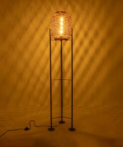 GloboStar® CURACAO 999-0041 Μοντέρνο Επιδαπέδιο Φωτιστικό Μονόφωτο 1 x E27 IP20 Μαύρο Μέταλλο με Καφέ Ξύλο – Μ30 x Π30 x Υ165cm