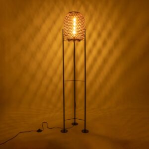 GloboStar® CURACAO 999-0041 Μοντέρνο Επιδαπέδιο Φωτιστικό Μονόφωτο 1 x E27 IP20 Μαύρο Μέταλλο με Καφέ Ξύλο – Μ30 x Π30 x Υ165cm