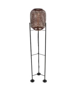 GloboStar® CURACAO 999-0041 Μοντέρνο Επιδαπέδιο Φωτιστικό Μονόφωτο 1 x E27 IP20 Μαύρο Μέταλλο με Καφέ Ξύλο – Μ30 x Π30 x Υ165cm