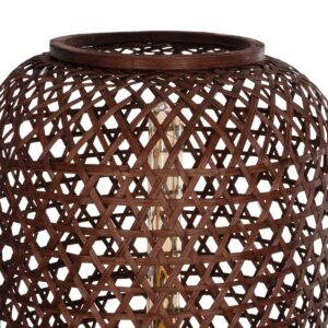 GloboStar® CURACAO 999-0041 Μοντέρνο Επιδαπέδιο Φωτιστικό Μονόφωτο 1 x E27 IP20 Μαύρο Μέταλλο με Καφέ Ξύλο – Μ30 x Π30 x Υ165cm