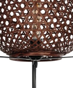 GloboStar® CURACAO 999-0041 Μοντέρνο Επιδαπέδιο Φωτιστικό Μονόφωτο 1 x E27 IP20 Μαύρο Μέταλλο με Καφέ Ξύλο – Μ30 x Π30 x Υ165cm