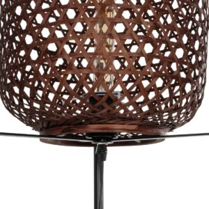 GloboStar® CURACAO 999-0041 Μοντέρνο Επιδαπέδιο Φωτιστικό Μονόφωτο 1 x E27 IP20 Μαύρο Μέταλλο με Καφέ Ξύλο – Μ30 x Π30 x Υ165cm