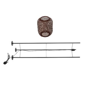 GloboStar® CURACAO 999-0041 Μοντέρνο Επιδαπέδιο Φωτιστικό Μονόφωτο 1 x E27 IP20 Μαύρο Μέταλλο με Καφέ Ξύλο – Μ30 x Π30 x Υ165cm