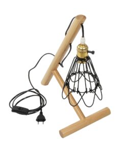 GloboStar® ELMA 999-0239 Μοντέρνο Επιτραπέζιο Φωτιστικό Πορτατίφ Μονόφωτο 1 x E27 IP20 Μπεζ Ξύλο με Μαύρο Μέταλλο – Μ35 x Π20 x Υ43cm