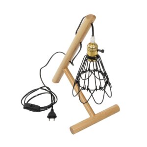 GloboStar® ELMA 999-0239 Μοντέρνο Επιτραπέζιο Φωτιστικό Πορτατίφ Μονόφωτο 1 x E27 IP20 Μπεζ Ξύλο με Μαύρο Μέταλλο – Μ35 x Π20 x Υ43cm