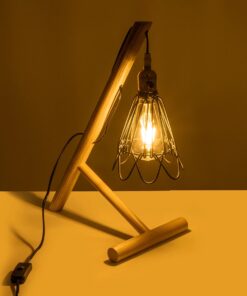 GloboStar® ELMA 999-0239 Μοντέρνο Επιτραπέζιο Φωτιστικό Πορτατίφ Μονόφωτο 1 x E27 IP20 Μπεζ Ξύλο με Μαύρο Μέταλλο – Μ35 x Π20 x Υ43cm