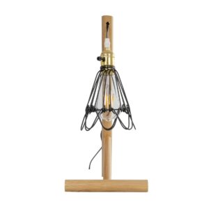 GloboStar® ELMA 999-0239 Μοντέρνο Επιτραπέζιο Φωτιστικό Πορτατίφ Μονόφωτο 1 x E27 IP20 Μπεζ Ξύλο με Μαύρο Μέταλλο – Μ35 x Π20 x Υ43cm