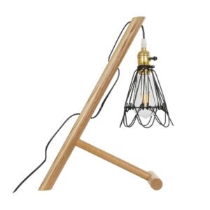 GloboStar® ELMA 999-0239 Μοντέρνο Επιτραπέζιο Φωτιστικό Πορτατίφ Μονόφωτο 1 x E27 IP20 Μπεζ Ξύλο με Μαύρο Μέταλλο – Μ35 x Π20 x Υ43cm