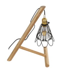 GloboStar® ELMA 999-0239 Μοντέρνο Επιτραπέζιο Φωτιστικό Πορτατίφ Μονόφωτο 1 x E27 IP20 Μπεζ Ξύλο με Μαύρο Μέταλλο – Μ35 x Π20 x Υ43cm