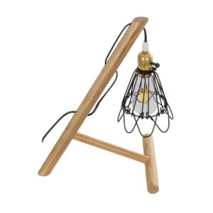 GloboStar® ELMA 999-0239 Μοντέρνο Επιτραπέζιο Φωτιστικό Πορτατίφ Μονόφωτο 1 x E27 IP20 Μπεζ Ξύλο με Μαύρο Μέταλλο – Μ35 x Π20 x Υ43cm