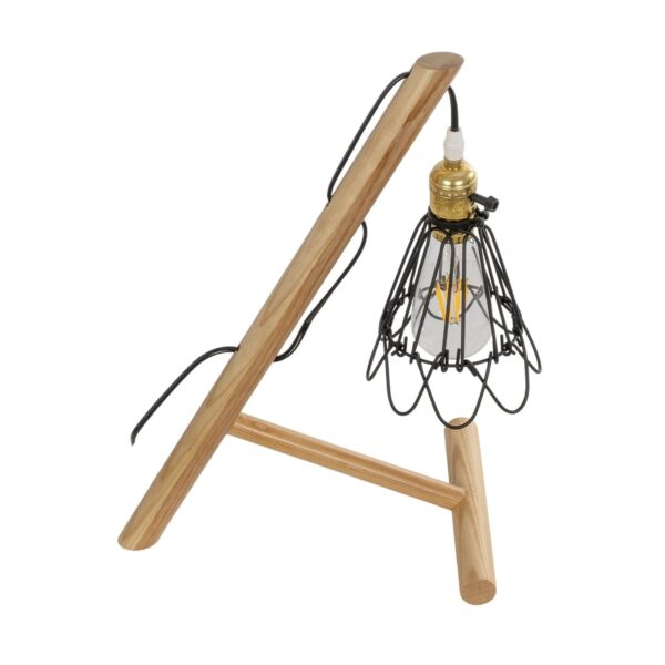 GloboStar® ELMA 999-0239 Μοντέρνο Επιτραπέζιο Φωτιστικό Πορτατίφ Μονόφωτο 1 x E27 IP20 Μπεζ Ξύλο με Μαύρο Μέταλλο – Μ35 x Π20 x Υ43cm