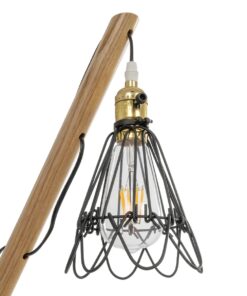 GloboStar® ELMA 999-0239 Μοντέρνο Επιτραπέζιο Φωτιστικό Πορτατίφ Μονόφωτο 1 x E27 IP20 Μπεζ Ξύλο με Μαύρο Μέταλλο – Μ35 x Π20 x Υ43cm