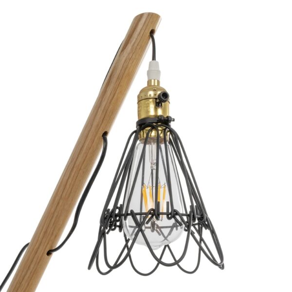GloboStar® ELMA 999-0239 Μοντέρνο Επιτραπέζιο Φωτιστικό Πορτατίφ Μονόφωτο 1 x E27 IP20 Μπεζ Ξύλο με Μαύρο Μέταλλο – Μ35 x Π20 x Υ43cm