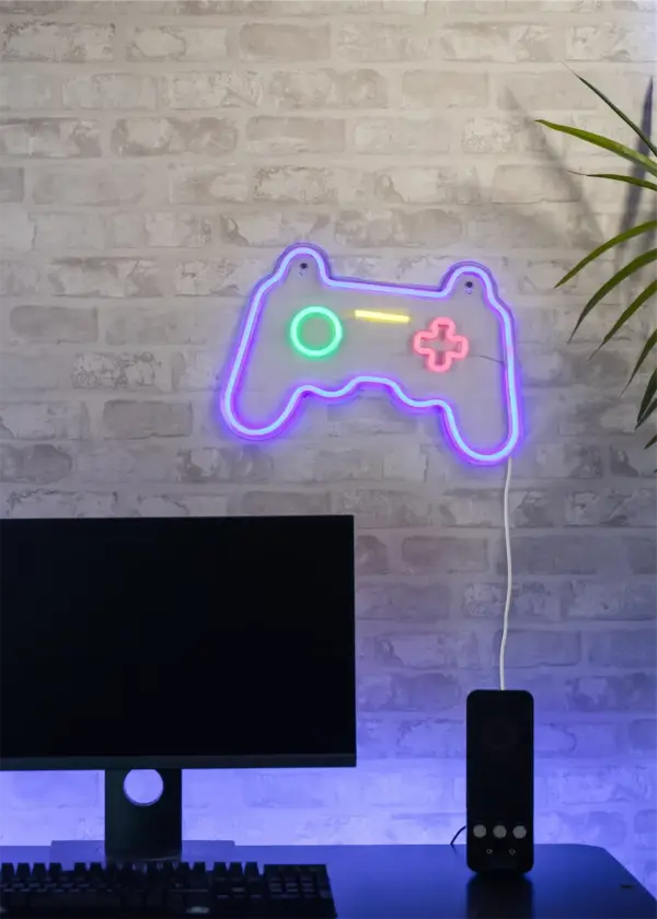 Φωτιστικό Τοίχου Επιγραφή “GAMER” Σχέδιο Χειριστήριο Playstation Neon LED Reality – R23741100