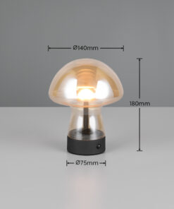 Επαναφορτιζόμενο Πορτατιφ LED Dimmable 1.5W 140lm 3000K Reality Μαύρο με Μελί Γυαλί – R54981113