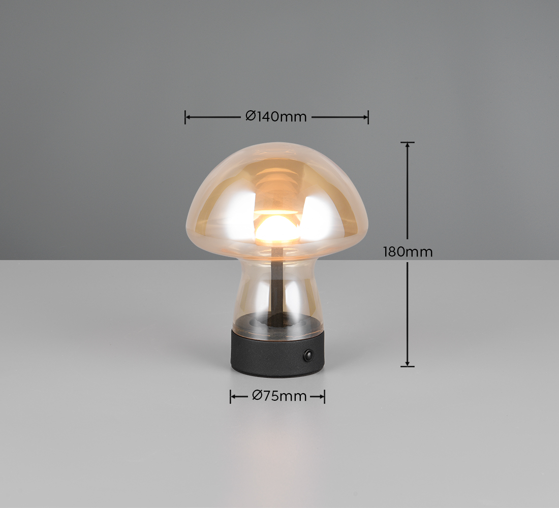 Επαναφορτιζόμενο Πορτατιφ LED Dimmable 1.5W 140lm 3000K Reality Μαύρο με Μελί Γυαλί – R54981113