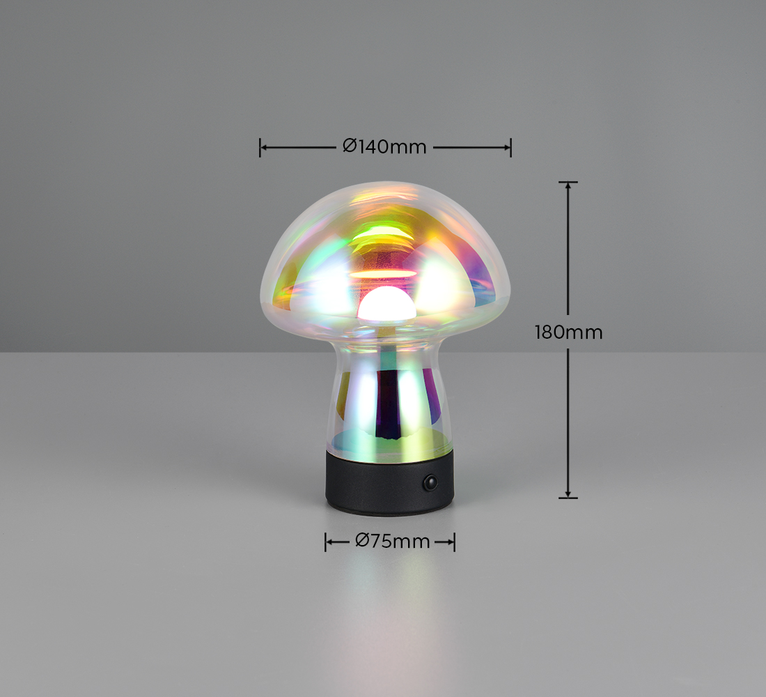 Επαναφορτιζόμενο Πορτατιφ LED Dimmable 1.5W 140lm 3000K Reality Μαύρο με Διάφανο Ιριδίζων Γυαλί – R54981153