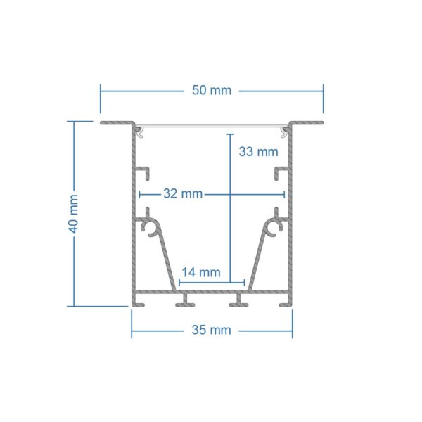 GLOBOSTAR® ALP-LINEAR RECESSA 61785-3M Χωνευτό Προφίλ Αλουμινίου με Λευκό Γαλακτερό Πατητό Κάλυμμα για Ταινίες LED IP20 – Λεικό Ματ – Μ300 x Π3.5 x Υ4cm