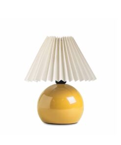 GloboStar® LISBON 204-0155 Μοντέρνο Eπιτραπέζιο Φωτιστικό Μονόφωτο 1 x E27 IP20 Κίτρινο Μέταλλο με Μπεζ Ύφασμα – Μ22 x Π22 x Υ38cm