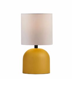 GloboStar® LOREN 204-0137 Μοντέρνο Eπιτραπέζιο Φωτιστικό Μονόφωτο 1 x E27 IP20 Κίτρινο Μέταλλο με Μπεζ Ύφασμα – Μ15 x Π15 x Υ31cm