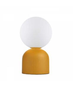 GloboStar® MAGIC 204-0131 Μοντέρνο Eπιτραπέζιο Φωτιστικό Μονόφωτο 1 x E14 IP20 Κίτρινο Μέταλλο με Λευκό Γυαλί – Μ13 x Π13 x Υ28cm