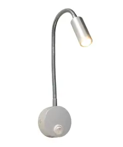 GloboStar® READING 00859 Μοντέρνο Μεταλλικό Φωτιστικό Τοίχου Απλίκα Reading Light CREE LED 3W 300lm 35° AC 85-265V Μονόφωτο Ασημί με Ρυθμιζόμενο Σώμα Σπιράλ & Διακόπτη On / Off Θερμό Λευκό 2700K Μ6.5 x Π20 x Υ20cm