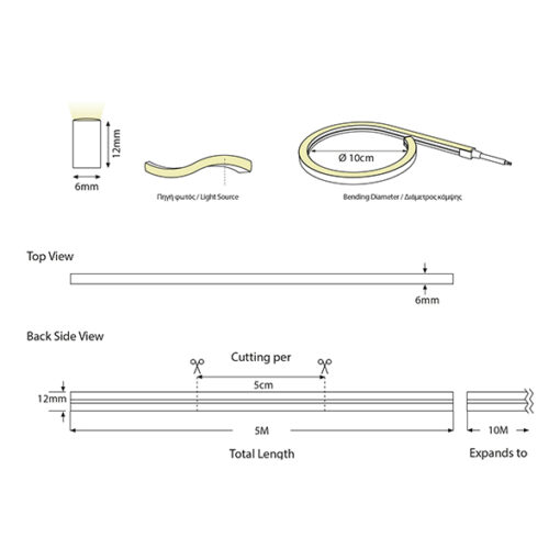 NEON LIGHT LED 5M 8W 24V ΜΩΒ IP44 PRO EUROLAMP – 145-73008