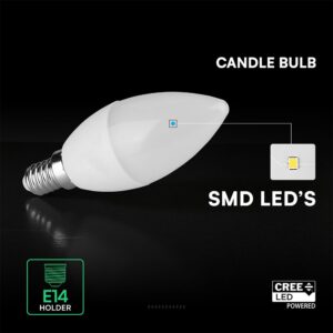 LED Λάμπα E14 Κερί V-TAC Cree Chip 6.5W 600lm Ψυχρό Λευκό 6400K 6yrs Wty – 2111316