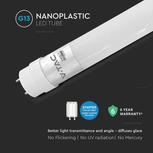 LED Λάμπα T8 G13 150cm 20W V-TAC Cree Chip 2100lm 160° Θερμό 3000K 6yrs Wty – 216566