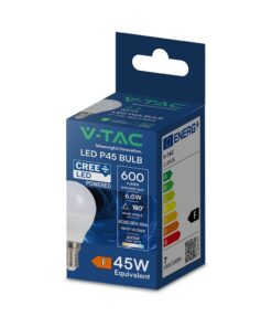LED Λάμπα E14 Γλομπάκι P45 V-TAC Cree Chip 6.5W 600lm Θερμό Λευκό 3000K 6yrs Wty – 218656