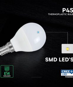 LED Λάμπα E14 Γλομπάκι P45 V-TAC Cree Chip 6.5W 600lm Θερμό Λευκό 3000K 6yrs Wty – 218656