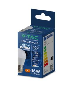 LED Λάμπα E27 Γλομπάκι P45 V-TAC Cree Chip 6.5W 600lm Φυσικό Λευκό 4000K 6yrs Wty – 21867-6