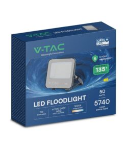 LED Προβολέας 50W Αδιάβροχος IP65 V-TAC Cree Chip Μαύρος 115° 5740lm Θερμό Λευκό 3000K 6yrs Wty – 231996