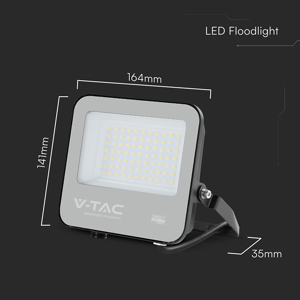 LED Προβολέας 50W Αδιάβροχος IP65 V-TAC Cree Chip Μαύρος 115° 5740lm Θερμό Λευκό 3000K 6yrs Wty – 231996