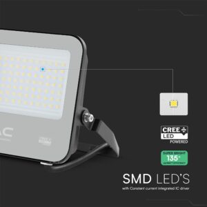 LED Προβολέας 50W Αδιάβροχος IP65 V-TAC Cree Chip Μαύρος 115° 5740lm Θερμό Λευκό 3000K 6yrs Wty – 231996