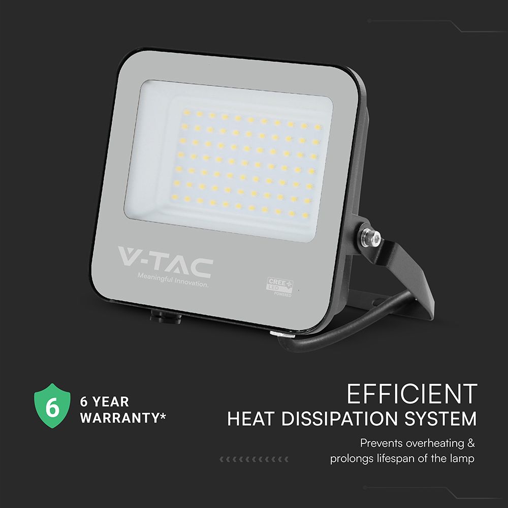 LED Προβολέας 50W Αδιάβροχος IP65 V-TAC Cree Chip Μαύρος 115° 5740lm Θερμό Λευκό 3000K 6yrs Wty – 231996