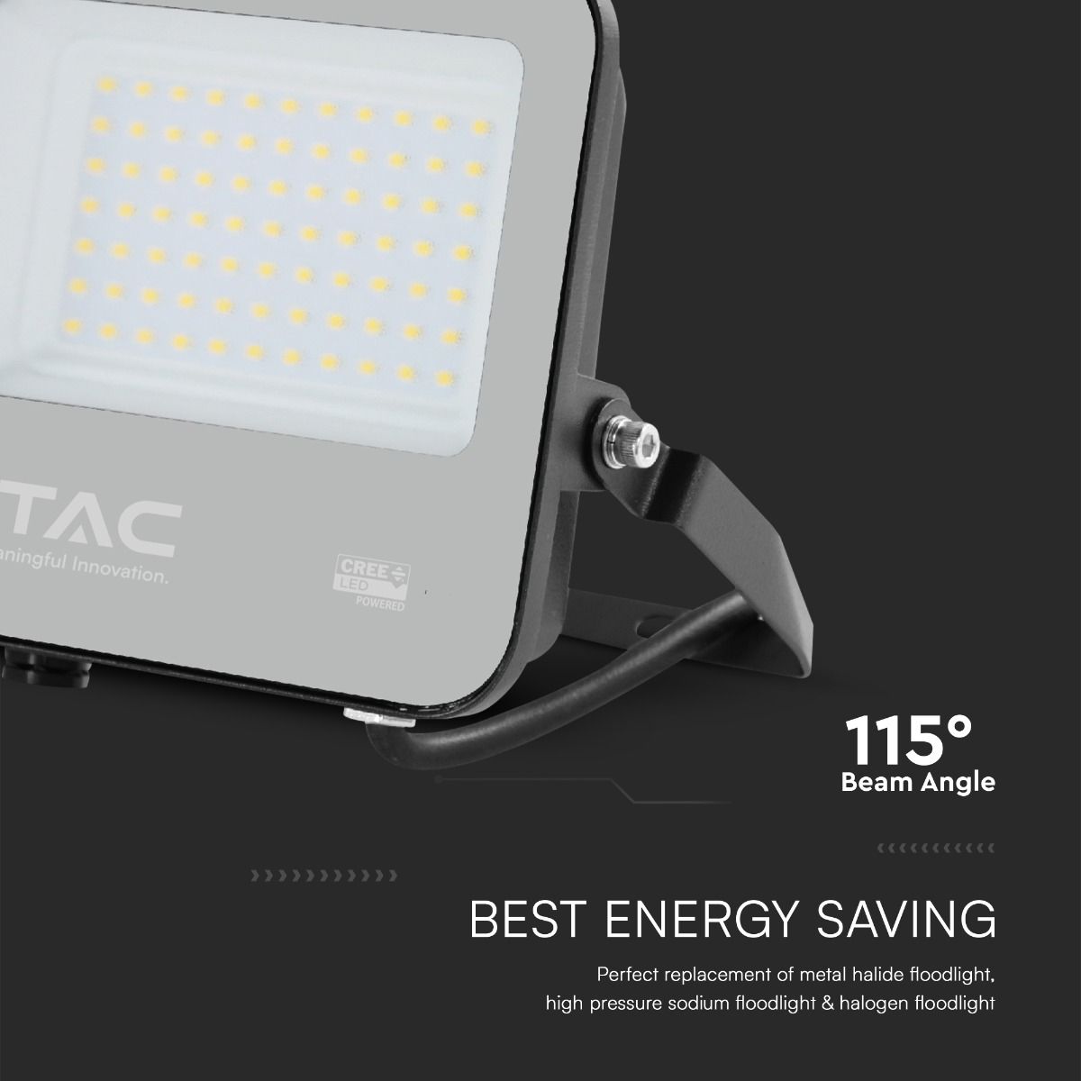 LED Προβολέας 50W Αδιάβροχος IP65 V-TAC Cree Chip Μαύρος 115° 5740lm Θερμό Λευκό 3000K 6yrs Wty – 231996