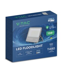 LED Προβολέας 100W Αδιάβροχος IP65 V-TAC Cree Chip Μαύρος 115° 11480lm Φυσικό Λευκό 4000K 6yrs Wty – 232186