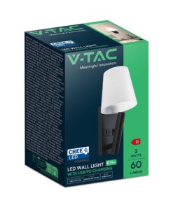 Φωτιστικό Τοίχου Κρεβατιού Ξενοδοχείου 2W LED CREE Chip Μαύρο Σώμα με Θύρες Φόρτισης USB 3000K V-TAC – 240016