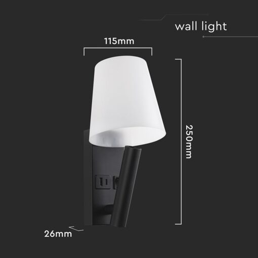 Φωτιστικό Τοίχου Κρεβατιού Ξενοδοχείου 2W LED CREE Chip Μαύρο Σώμα με Θύρες Φόρτισης USB 3000K  V-TAC – 240016