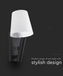 Φωτιστικό Τοίχου Κρεβατιού Ξενοδοχείου 2W LED CREE Chip Μαύρο Σώμα με Θύρες Φόρτισης USB 3000K V-TAC – 240016