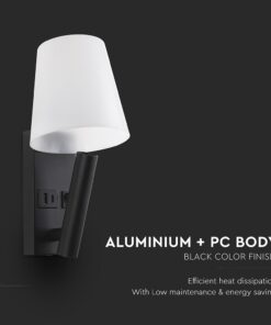 Φωτιστικό Τοίχου Κρεβατιού Ξενοδοχείου 2W LED CREE Chip Μαύρο Σώμα με Θύρες Φόρτισης USB 3000K V-TAC – 240016