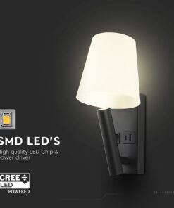Φωτιστικό Τοίχου Κρεβατιού Ξενοδοχείου 2W LED CREE Chip Μαύρο Σώμα με Θύρες Φόρτισης USB 3000K V-TAC – 240016