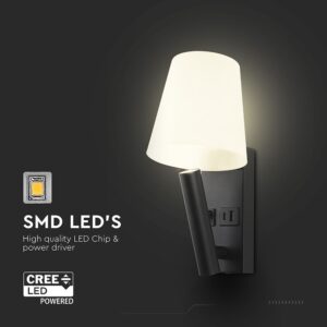 Φωτιστικό Τοίχου Κρεβατιού Ξενοδοχείου 2W LED CREE Chip Μαύρο Σώμα με Θύρες Φόρτισης USB 3000K  V-TAC – 240016