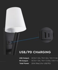 Φωτιστικό Τοίχου Κρεβατιού Ξενοδοχείου 2W LED CREE Chip Μαύρο Σώμα με Θύρες Φόρτισης USB 3000K V-TAC – 240016