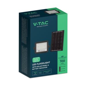 50W LED Ηλιακός Προβολέας CCT 2000K-8000K Μαύρος IP65 V-TAC – 24082