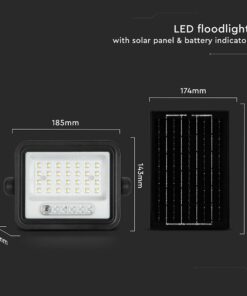 50W LED Ηλιακός Προβολέας CCT 2000K-8000K Μαύρος IP65 V-TAC – 24082